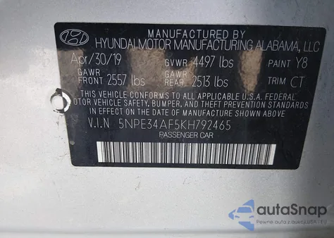 2019 Hyundai Sonata Sport из США, поврежденный, VIN 5NPE34AF5KH792465